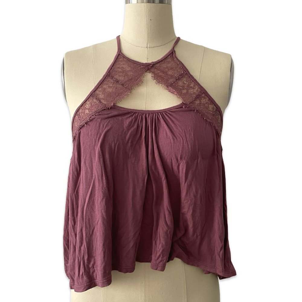 Kimchi Blue Plum Lace Halter Top Open Back Boho